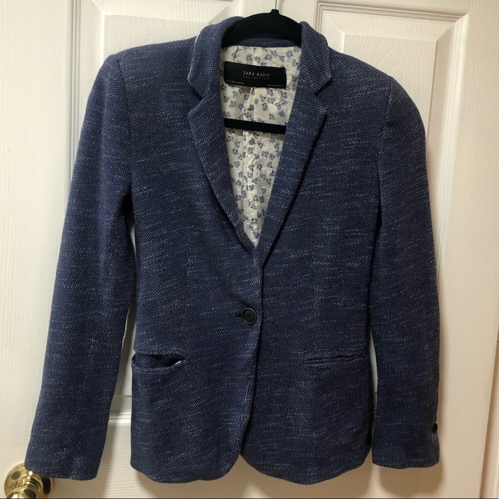 Zara Basic Cotton Blend Knit Elbow Patch Blazer - image 4